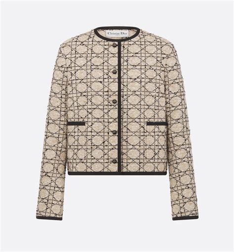 Cannage Cropped Jacket Beige and Black Cotton